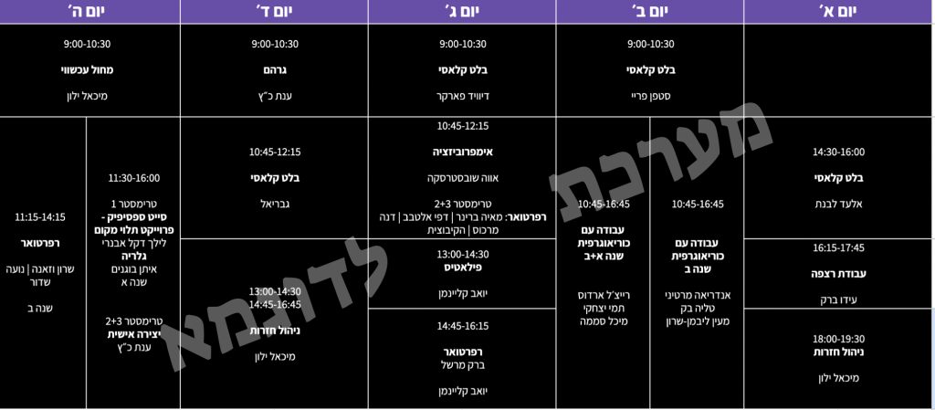 מערכת שעות הקבוצה להכשרת רקדנים- יוצרים